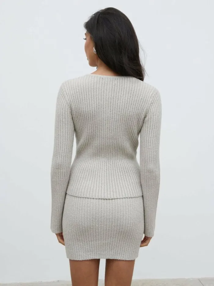Pretty Lavish Everyday Staples Women Melissa Fine Tape Knit Cardigan Grey