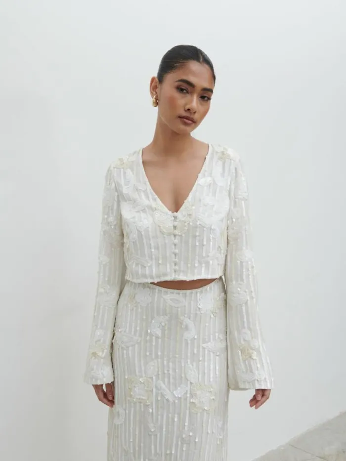 Pretty Lavish Hen Do Women Cannes Sequin Cropped Blouse White