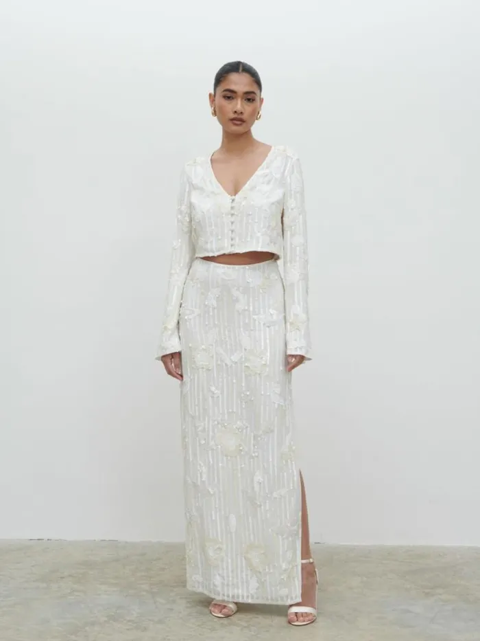Pretty Lavish Hen Do Women Cannes Sequin Cropped Blouse White