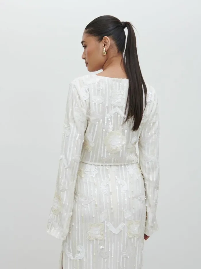 Pretty Lavish Hen Do Women Cannes Sequin Cropped Blouse White