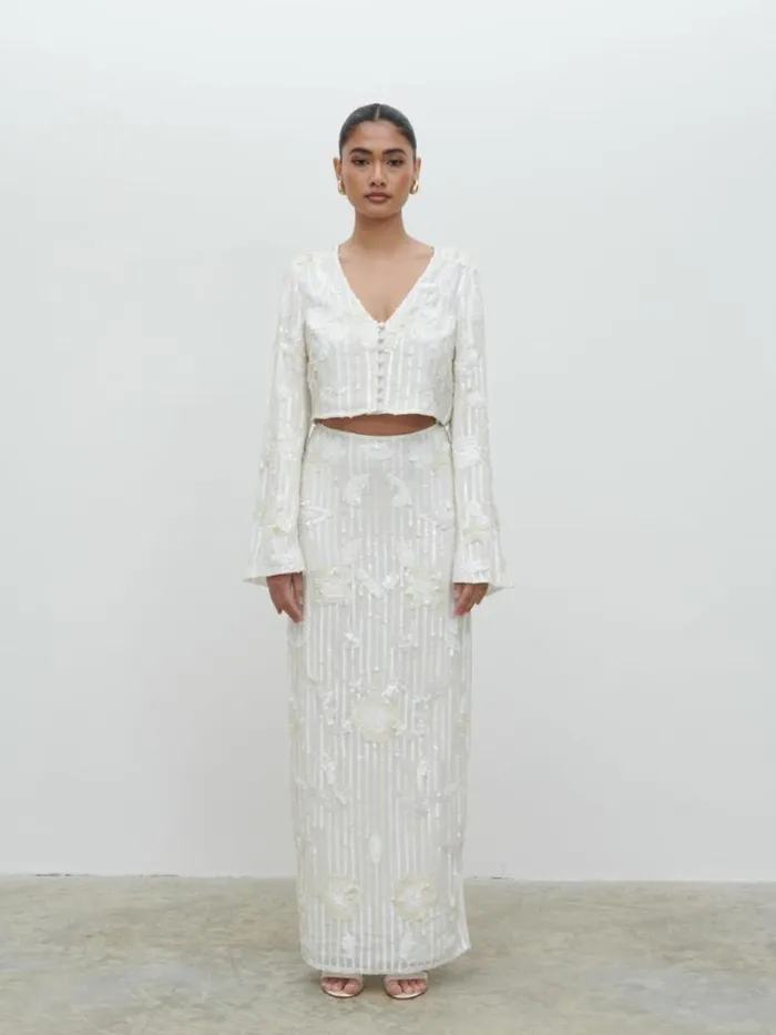 Pretty Lavish Hen Do Women Cannes Sequin Cropped Blouse White