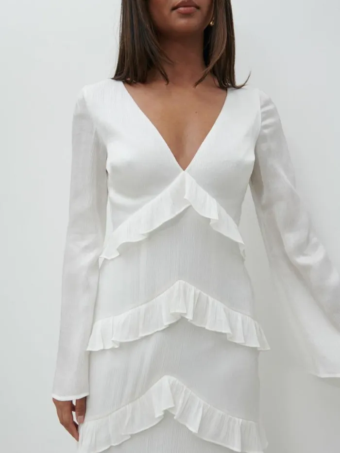 Pretty Lavish Hen Do Women Paige Ruffle Metallic Maxi Dress White