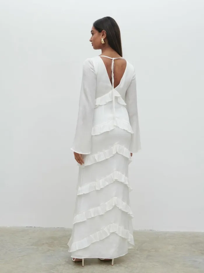 Pretty Lavish Hen Do Women Paige Ruffle Metallic Maxi Dress White