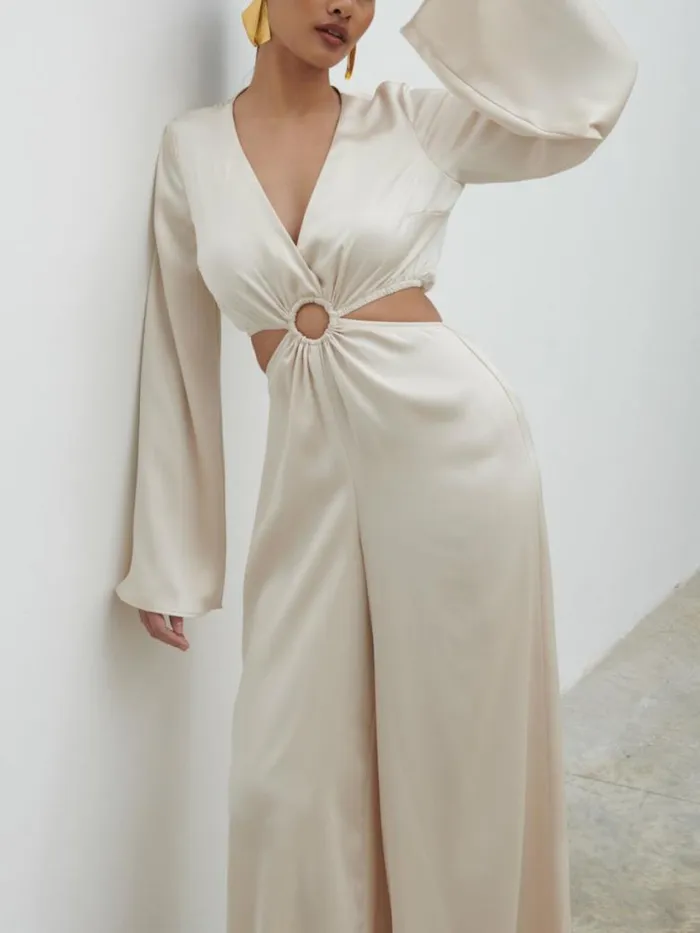 Pretty Lavish Hen Do Women Tropez Cut Out Ring Jumpsuit White
