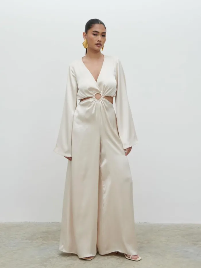 Pretty Lavish Hen Do Women Tropez Cut Out Ring Jumpsuit White