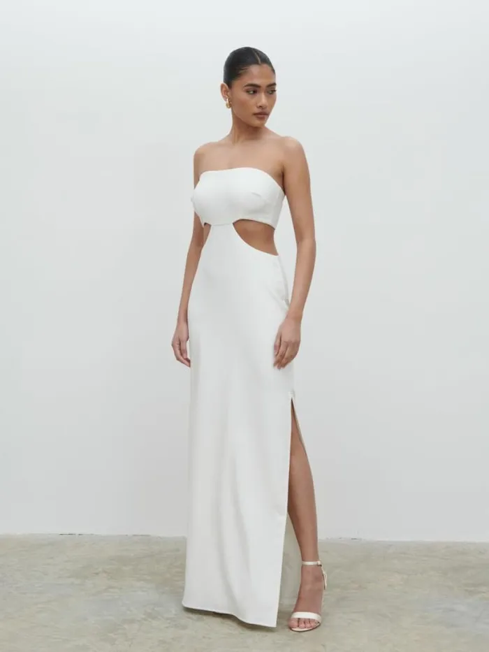 Pretty Lavish Hen Do Women Verde Bandeau Cut Out Maxi Dress White