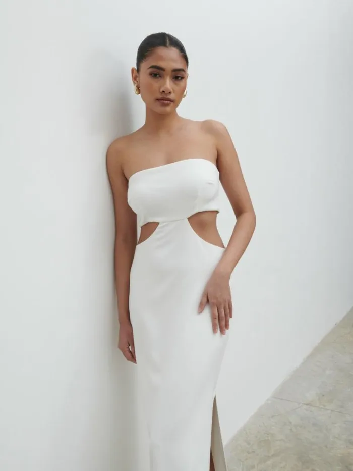 Pretty Lavish Hen Do Women Verde Bandeau Cut Out Maxi Dress White