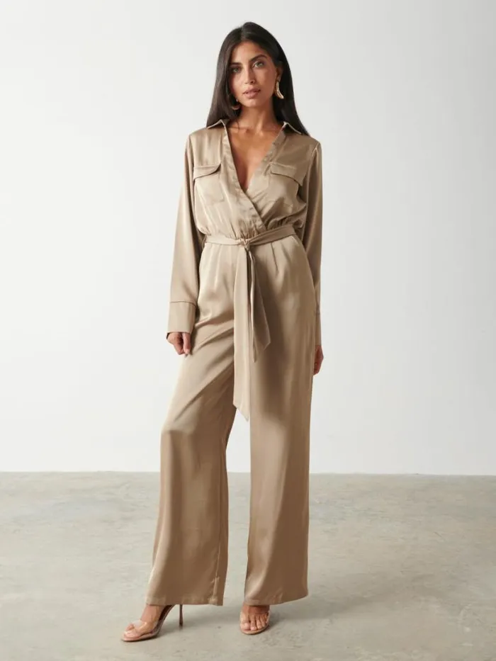 Pretty Lavish Jumpsuits and Playsuits Women Carmen Satin Jumpsuit Olive
