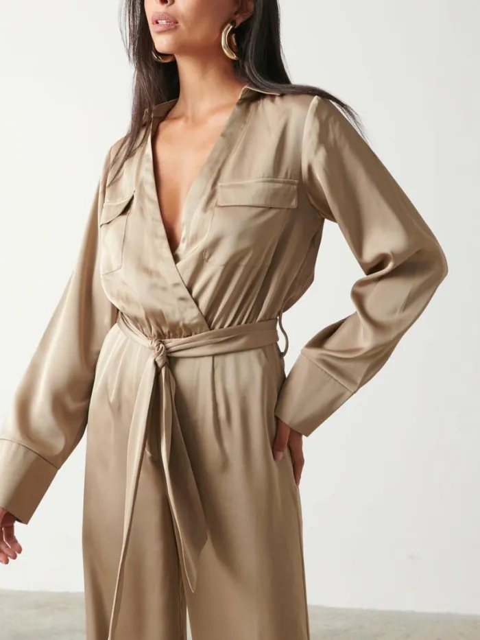 Pretty Lavish Jumpsuits and Playsuits Women Carmen Satin Jumpsuit Olive