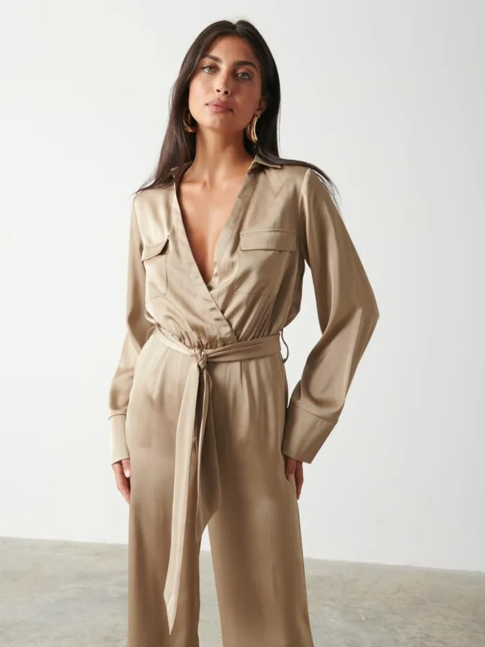 Pretty Lavish Jumpsuits and Playsuits Women Carmen Satin Jumpsuit Olive