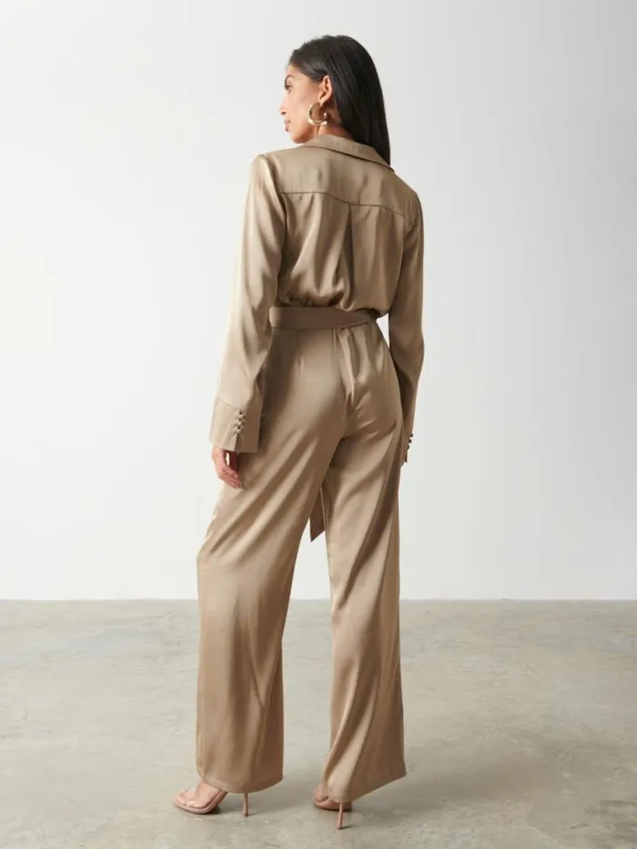 Pretty Lavish Jumpsuits and Playsuits Women Carmen Satin Jumpsuit Olive