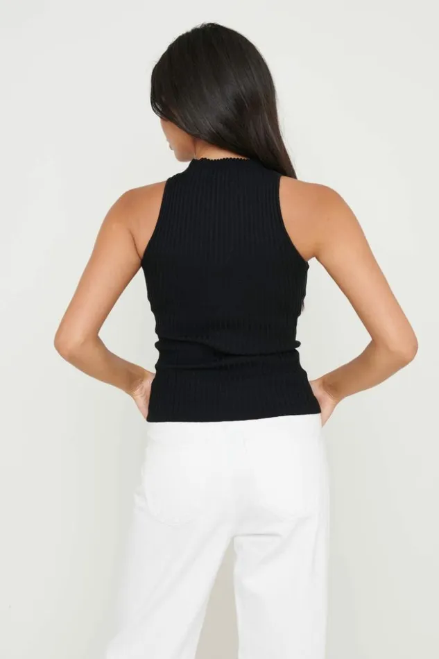 Pretty Lavish Knitwear Women Abbey Sleeveless Grown Neck Top Black