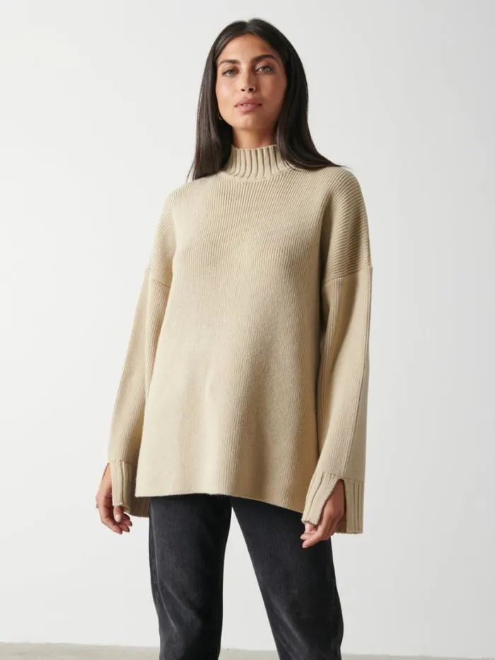 Pretty Lavish Knitwear Women Amory Grown Neck Knit Jumper Beige