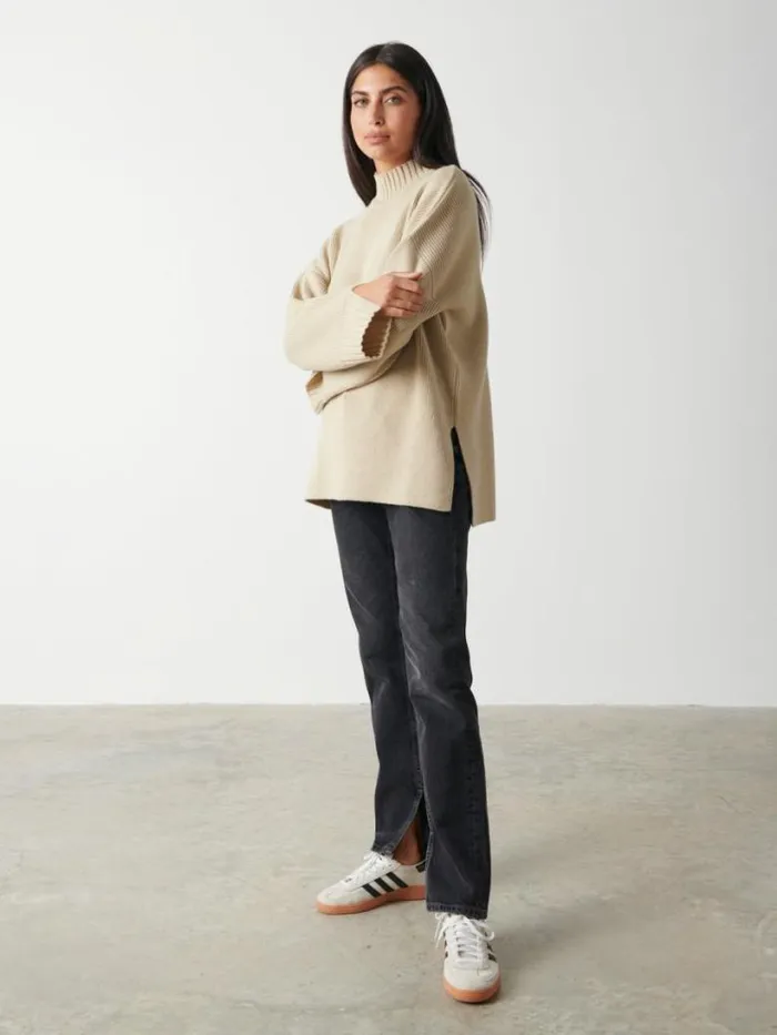 Pretty Lavish Knitwear Women Amory Grown Neck Knit Jumper Beige