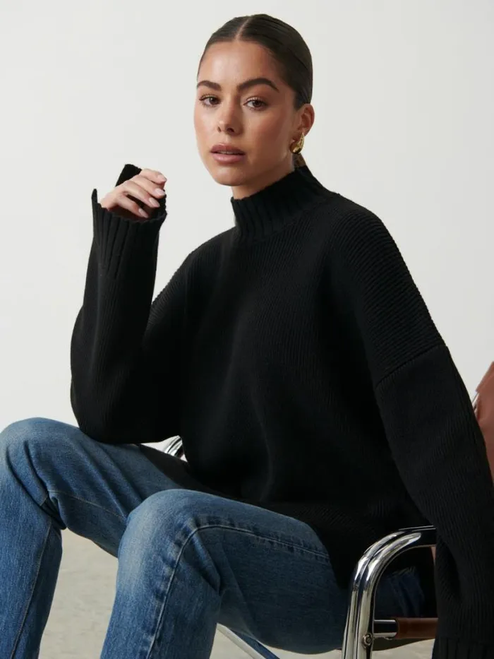 Pretty Lavish Knitwear Women Amory Grown Neck Knit Jumper Black