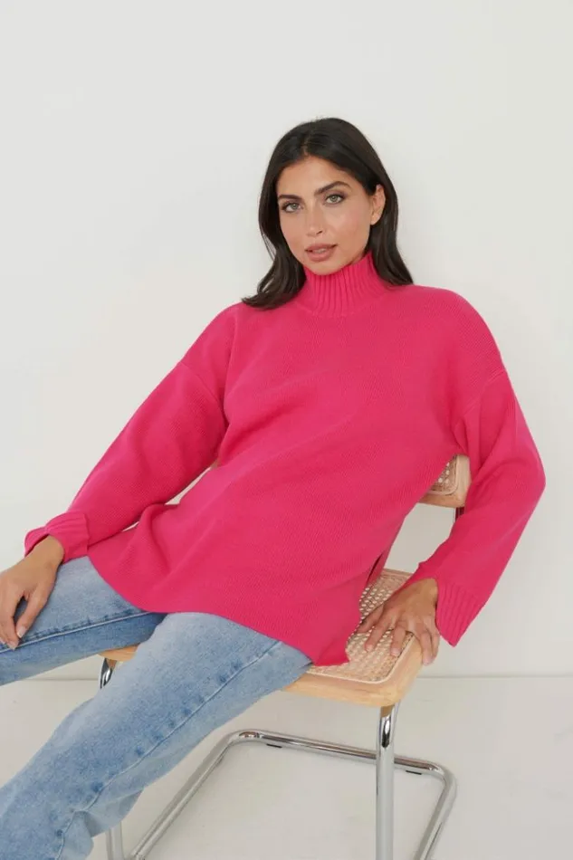 Pretty Lavish Knitwear Women Amory Grown Neck Knit Jumper Pink