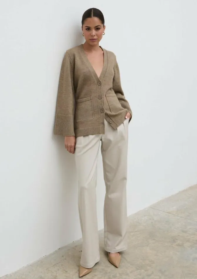 Pretty Lavish Knitwear Women Autumn Knit Cardigan Brown
