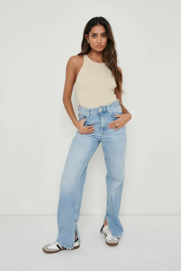 Pretty Lavish Knitwear Women Billie Ribbed Racer Tee Beige