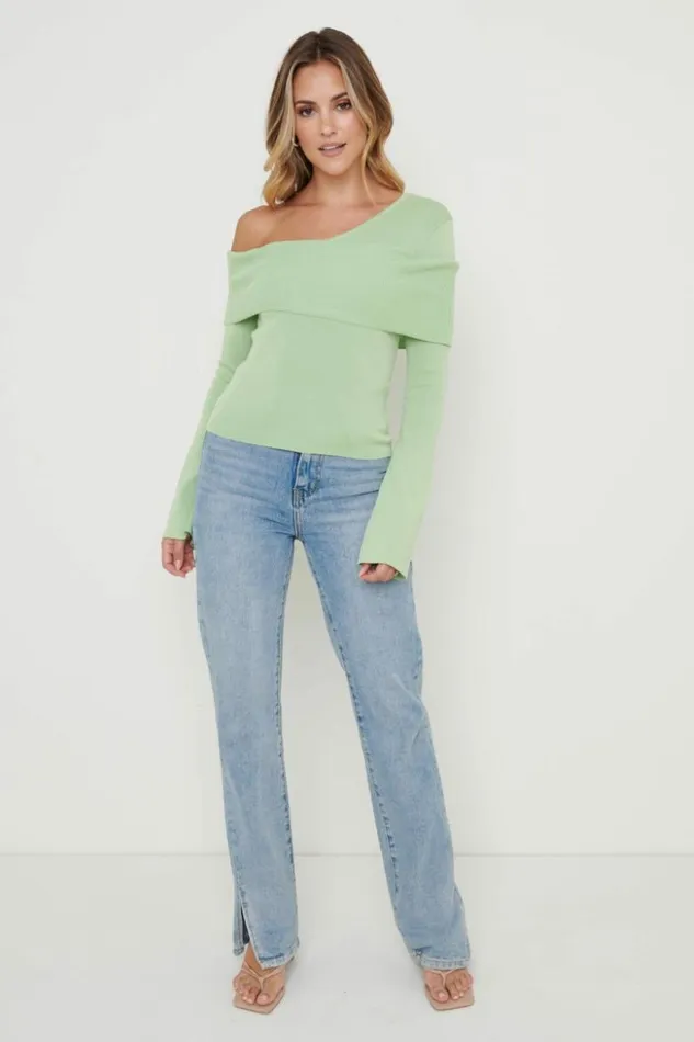 Pretty Lavish Knitwear Women Brigitte Asymmetric Knit Top Green Green