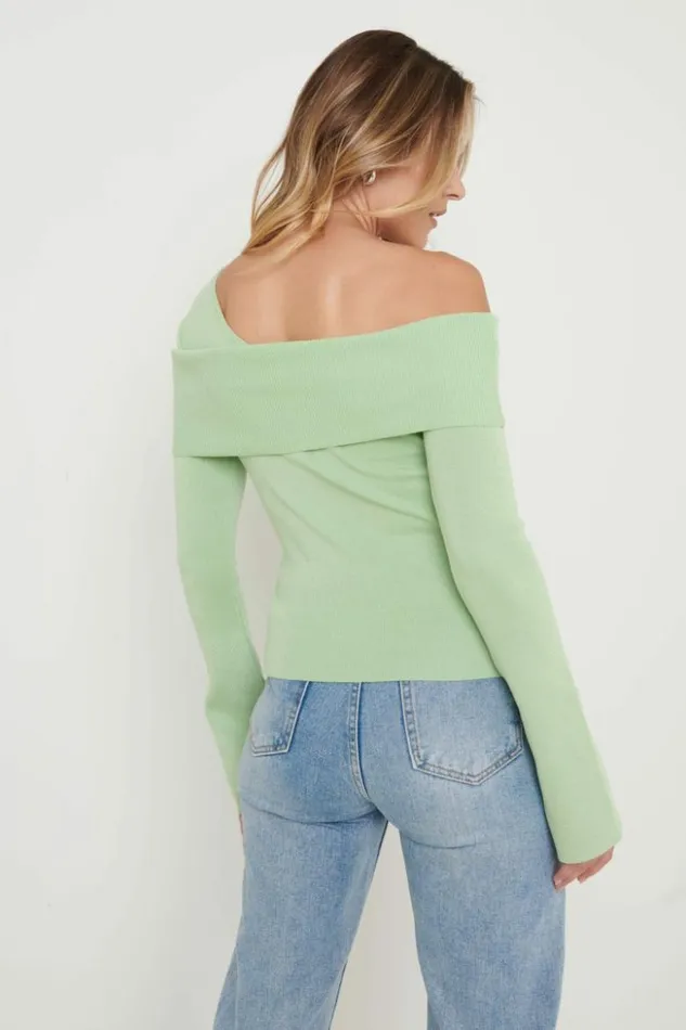 Pretty Lavish Knitwear Women Brigitte Asymmetric Knit Top Green Green