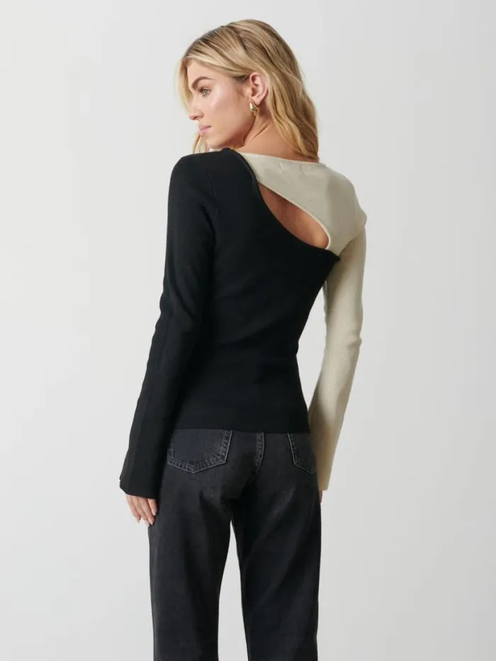 Pretty Lavish Knitwear Women Brogan Contrast Knit Top Black And Cream