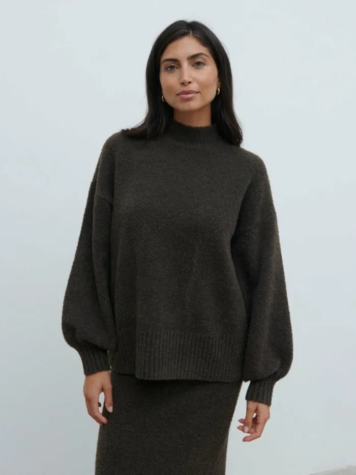 Pretty Lavish Knitwear Women Camille Balloon Sleeve Knit Jumper Brown