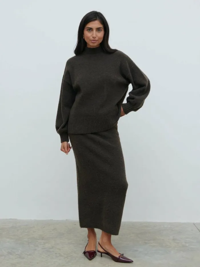 Pretty Lavish Knitwear Women Camille Balloon Sleeve Knit Jumper Brown