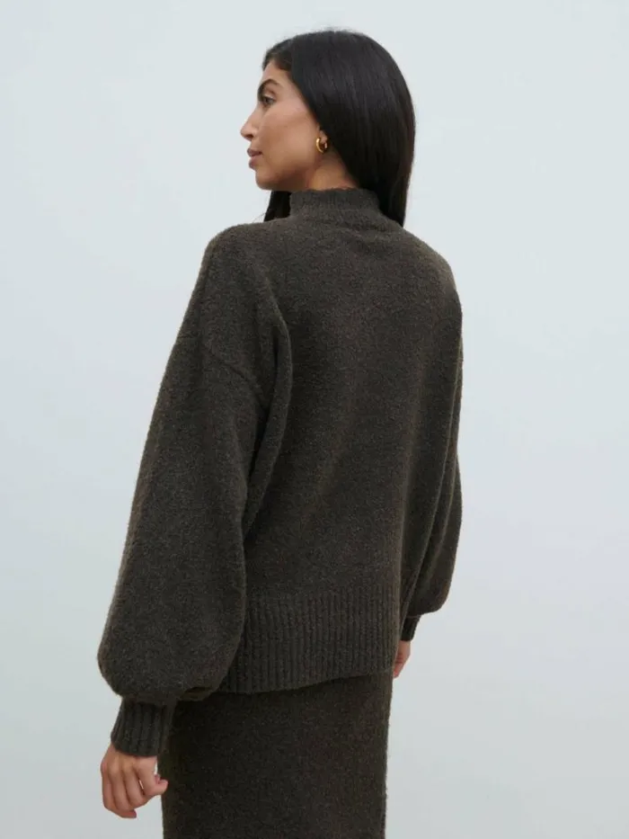 Pretty Lavish Knitwear Women Camille Balloon Sleeve Knit Jumper Brown