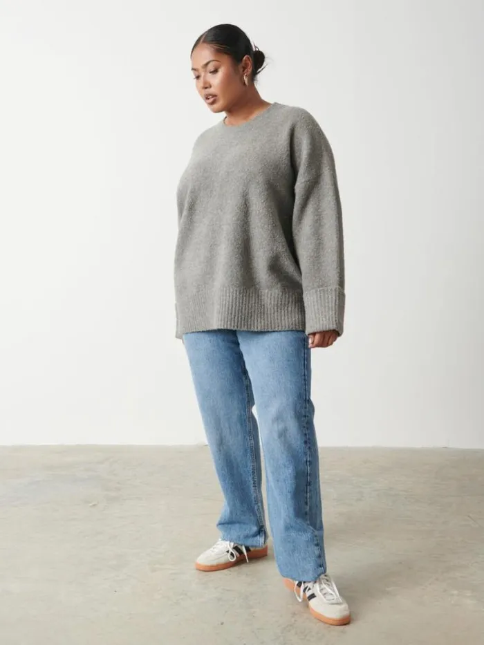 Pretty Lavish Knitwear Women Camille Oversized Borg Jumper Curve Grey