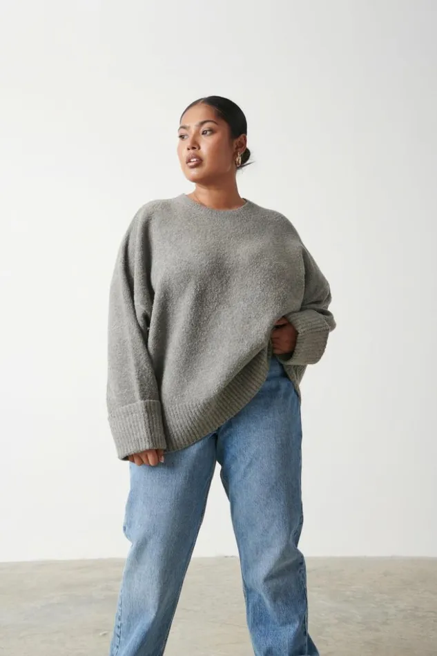 Pretty Lavish Knitwear Women Camille Oversized Borg Jumper Curve Grey