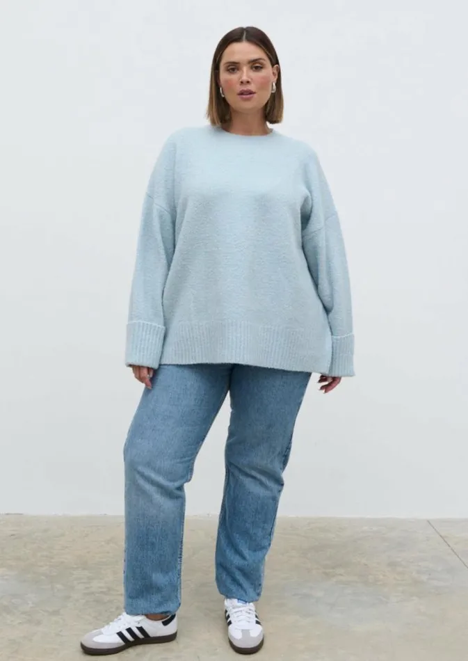 Pretty Lavish Knitwear Women Camille Oversized Borg Knit Jumper Curve Pale Blue