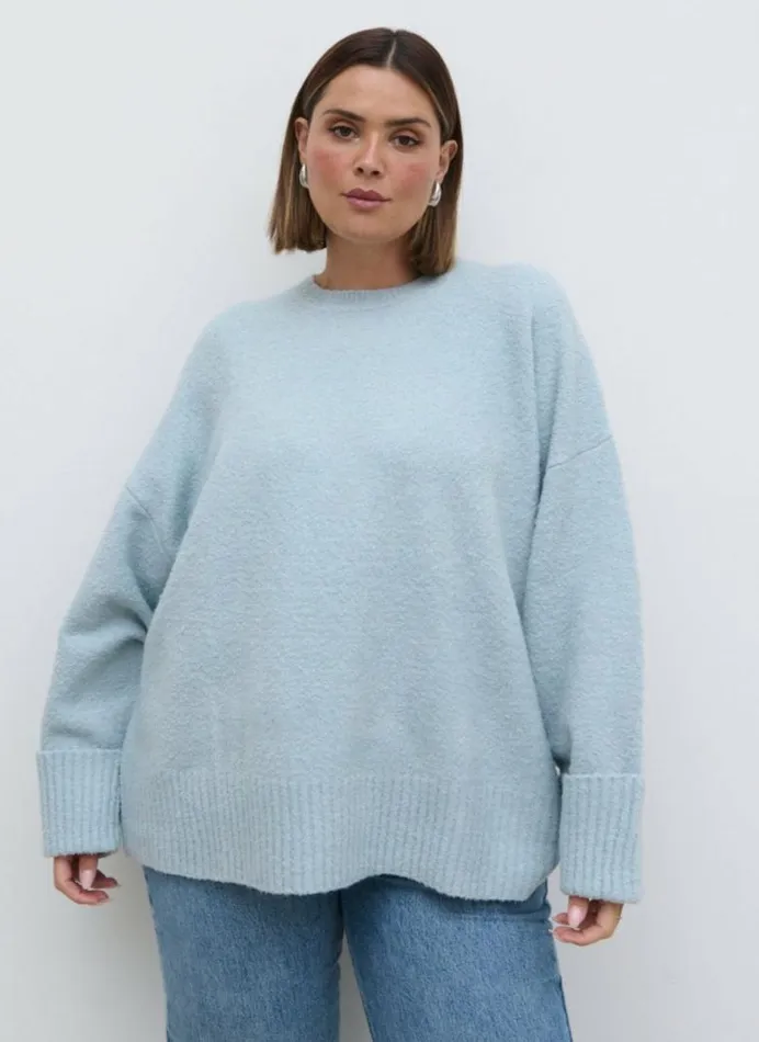 Pretty Lavish Knitwear Women Camille Oversized Borg Knit Jumper Curve Pale Blue