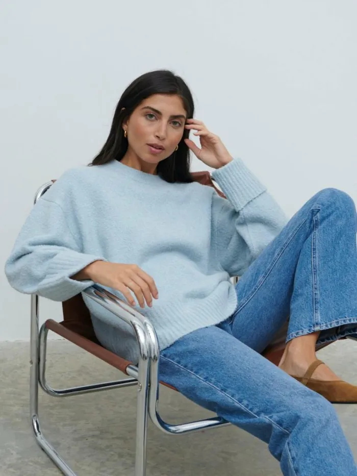 Pretty Lavish Knitwear Women Camille Oversized Borg Knit Jumper Pale Blue