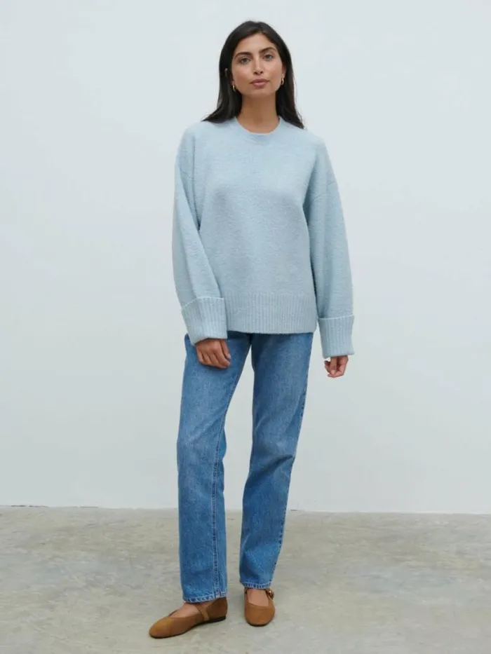 Pretty Lavish Knitwear Women Camille Oversized Borg Knit Jumper Pale Blue