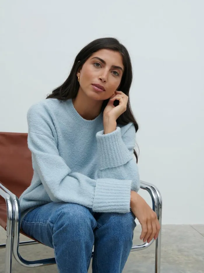 Pretty Lavish Knitwear Women Camille Oversized Borg Knit Jumper Pale Blue