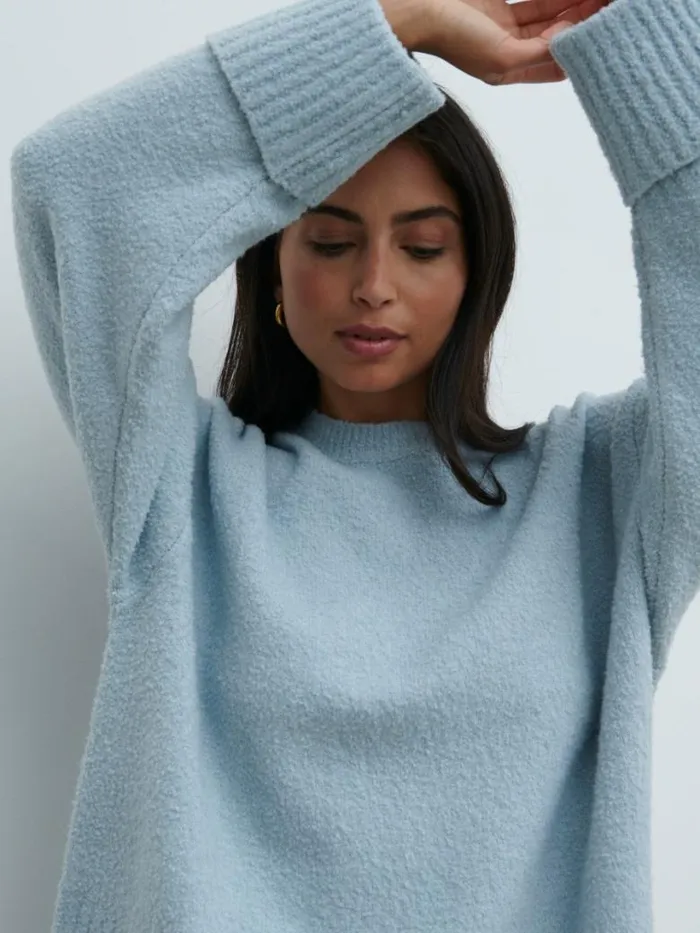 Pretty Lavish Knitwear Women Camille Oversized Borg Knit Jumper Pale Blue