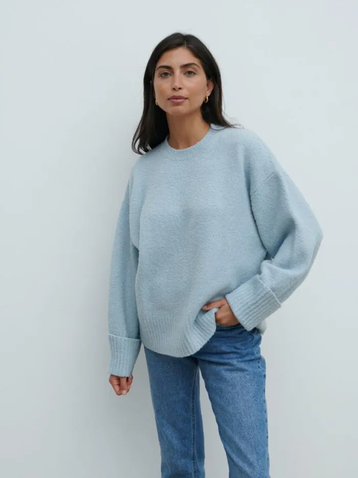 Pretty Lavish Knitwear Women Camille Oversized Borg Knit Jumper Pale Blue