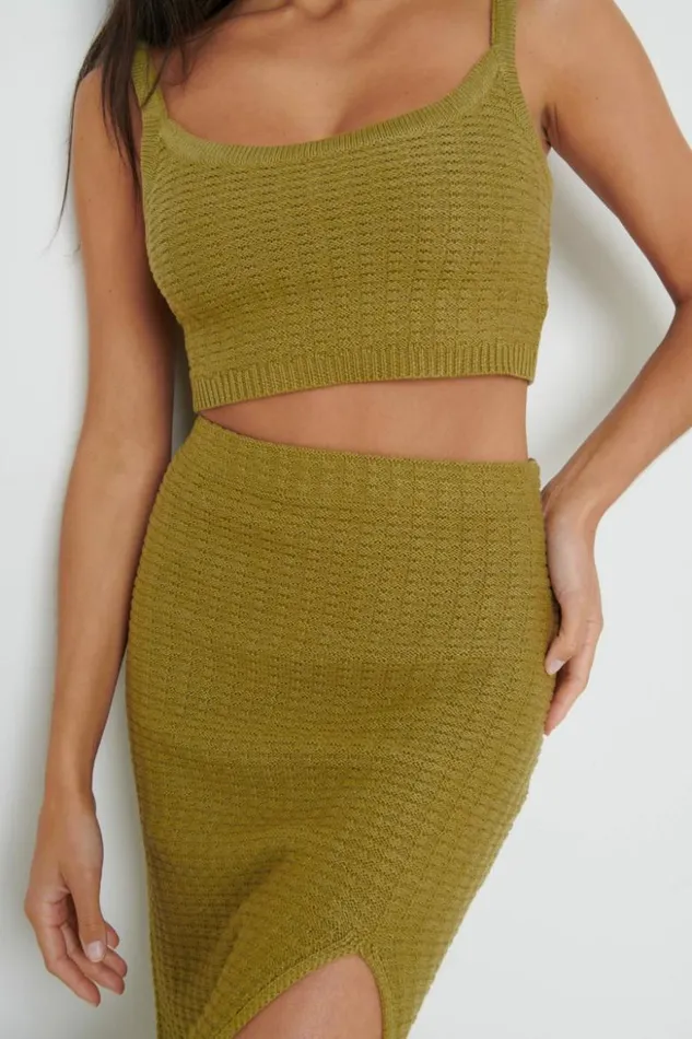 Pretty Lavish Knitwear Women Celine Crochet Knit Cami Top Olive