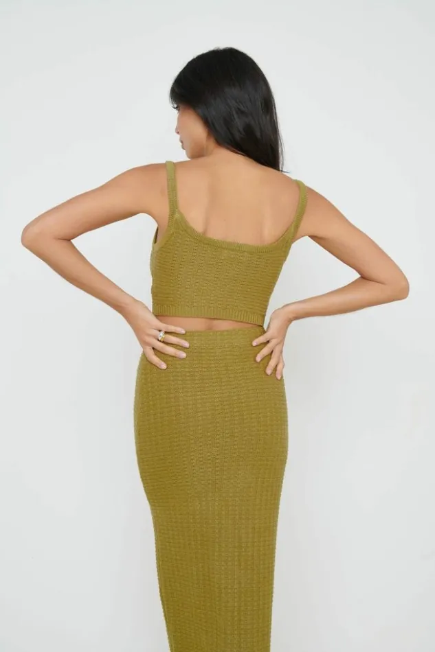 Pretty Lavish Knitwear Women Celine Crochet Knit Cami Top Olive
