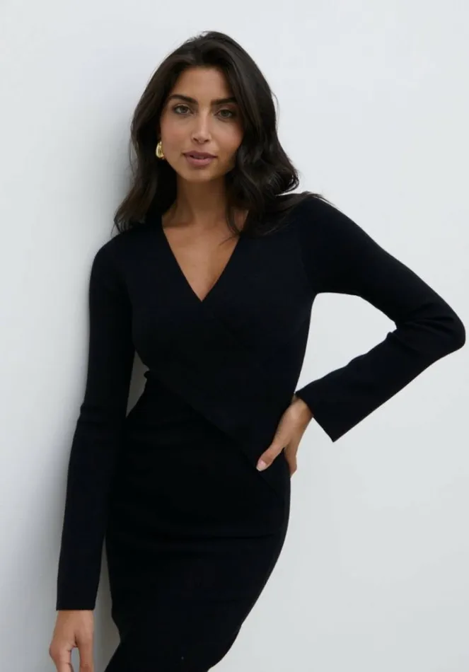 Pretty Lavish Knitwear Women Jacklin Wrap Midaxi Dress Black