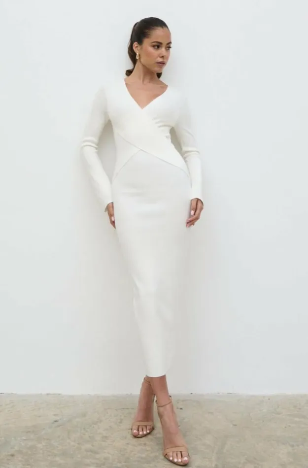 Pretty Lavish Knitwear Women Jacklin Wrap Midaxi Dress Cream