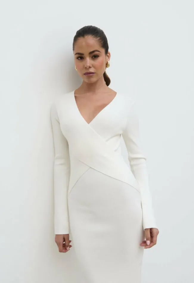 Pretty Lavish Knitwear Women Jacklin Wrap Midaxi Dress Cream