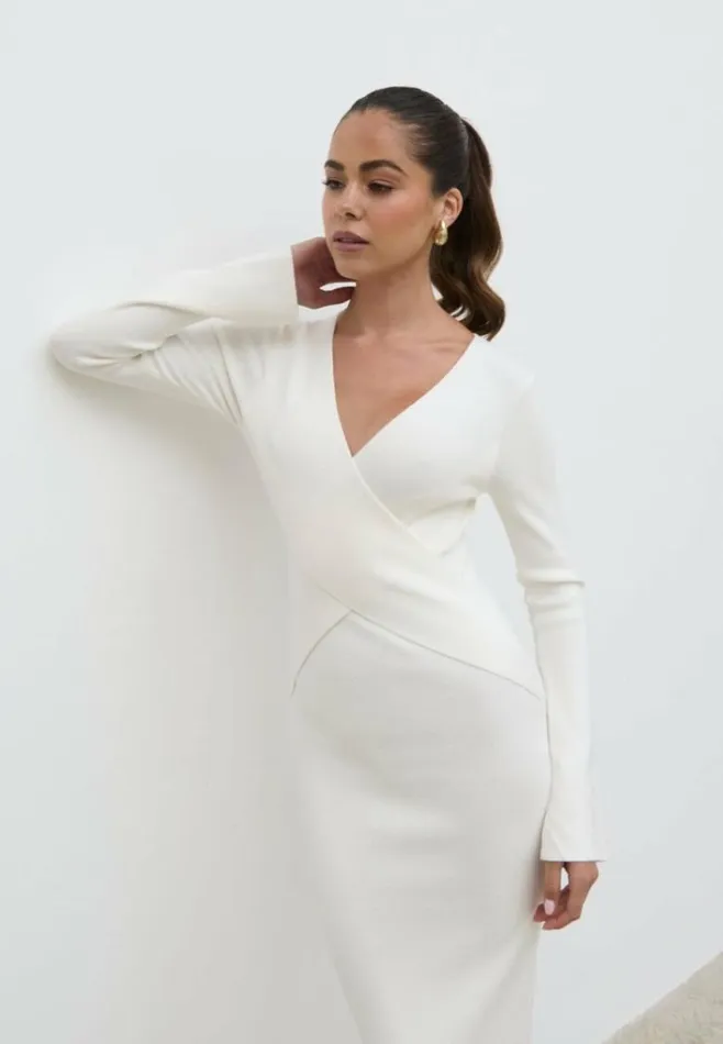Pretty Lavish Knitwear Women Jacklin Wrap Midaxi Dress Cream
