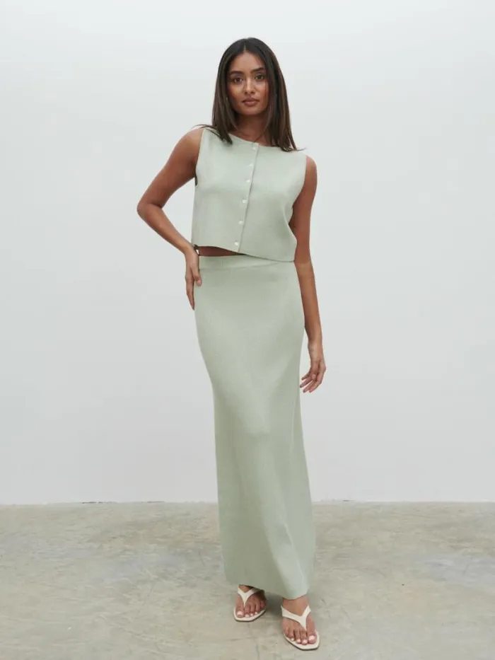 Pretty Lavish Knitwear Women Jasmin Knit Maxi Skirt Green