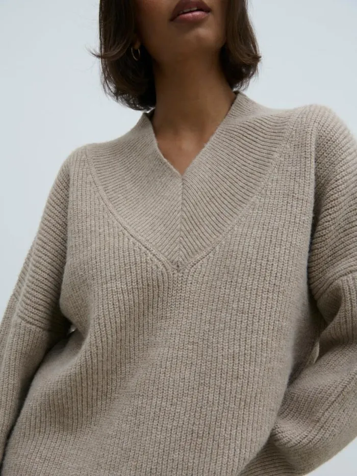 Pretty Lavish Knitwear Women Jovie Oversized Rib Knit Jumper Beige
