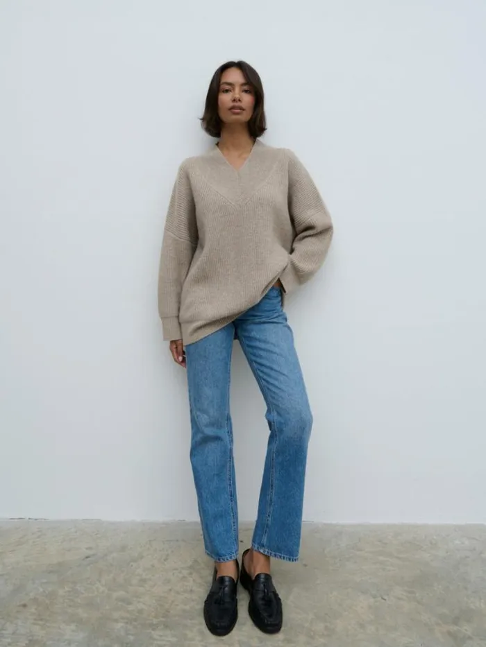 Pretty Lavish Knitwear Women Jovie Oversized Rib Knit Jumper Beige