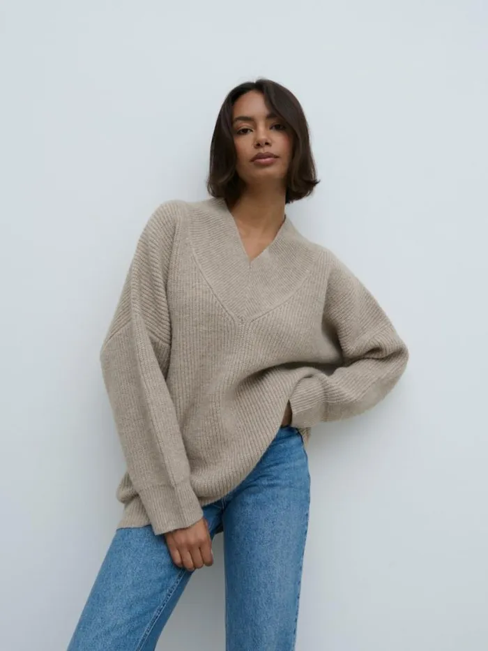 Pretty Lavish Knitwear Women Jovie Oversized Rib Knit Jumper Beige