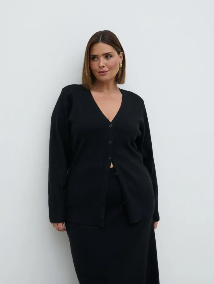 Pretty Lavish Knitwear Women Justine Rib Knit Cardigan Curve Black