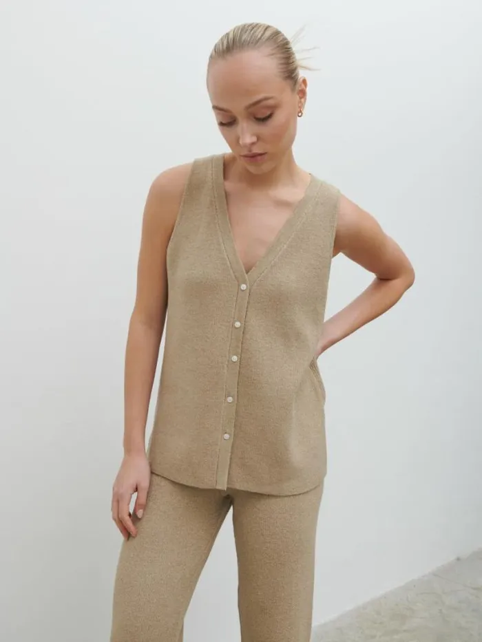 Pretty Lavish Knitwear Women Kourtney Knit Waistcoat Beige