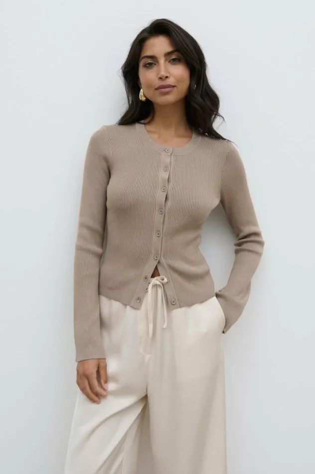 Pretty Lavish Knitwear Women Lacey Button Down Top Brown